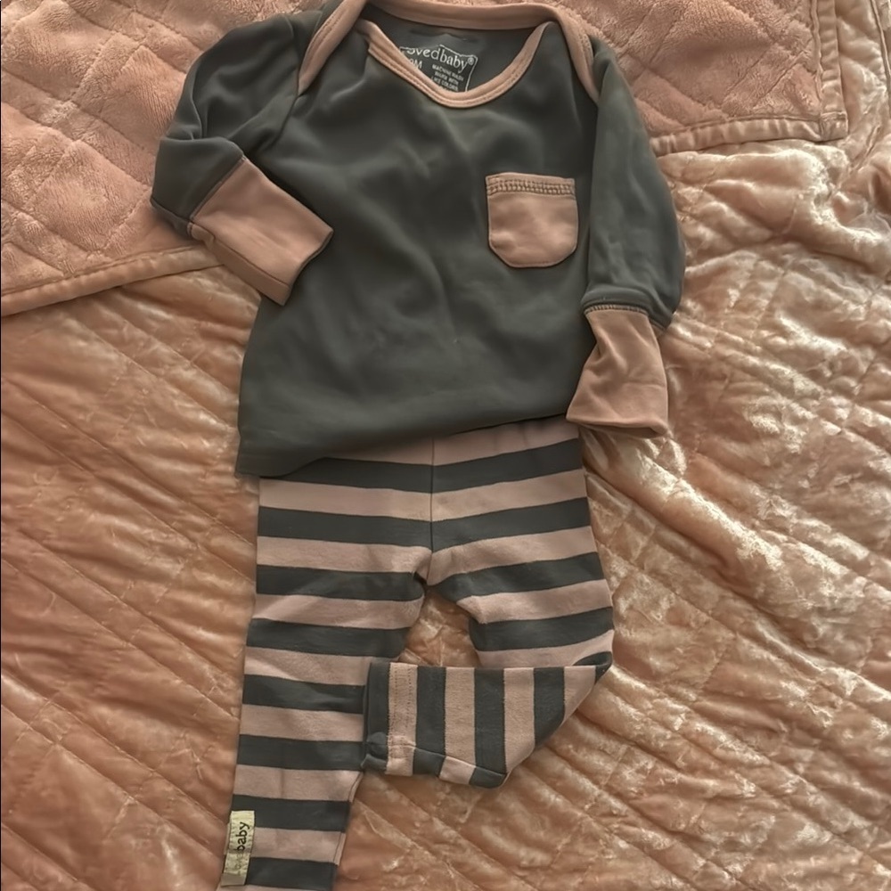 L’ovedBaby| Gray + Pink Striped Set​​